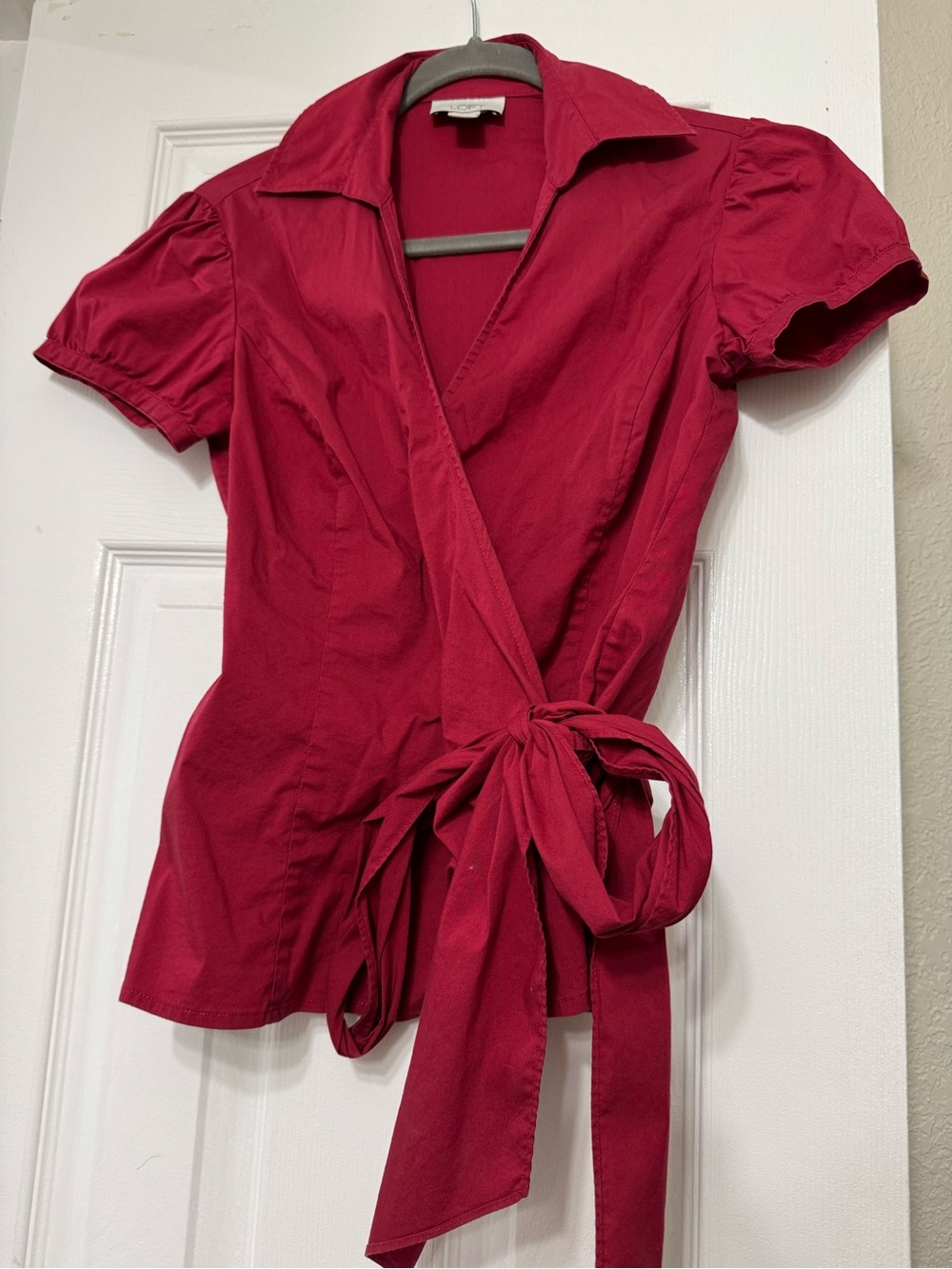 LOFT Crimson Red Wrap Blouse with Tie Waist